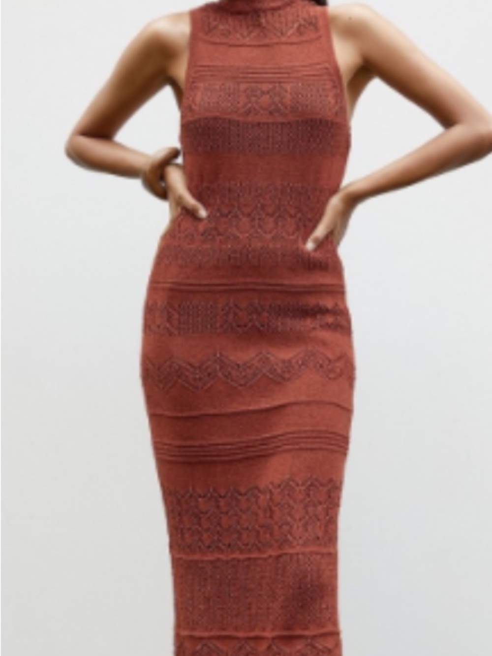 Anthropologie Crochet Knit Maxi Dress in Rust NWOT XL